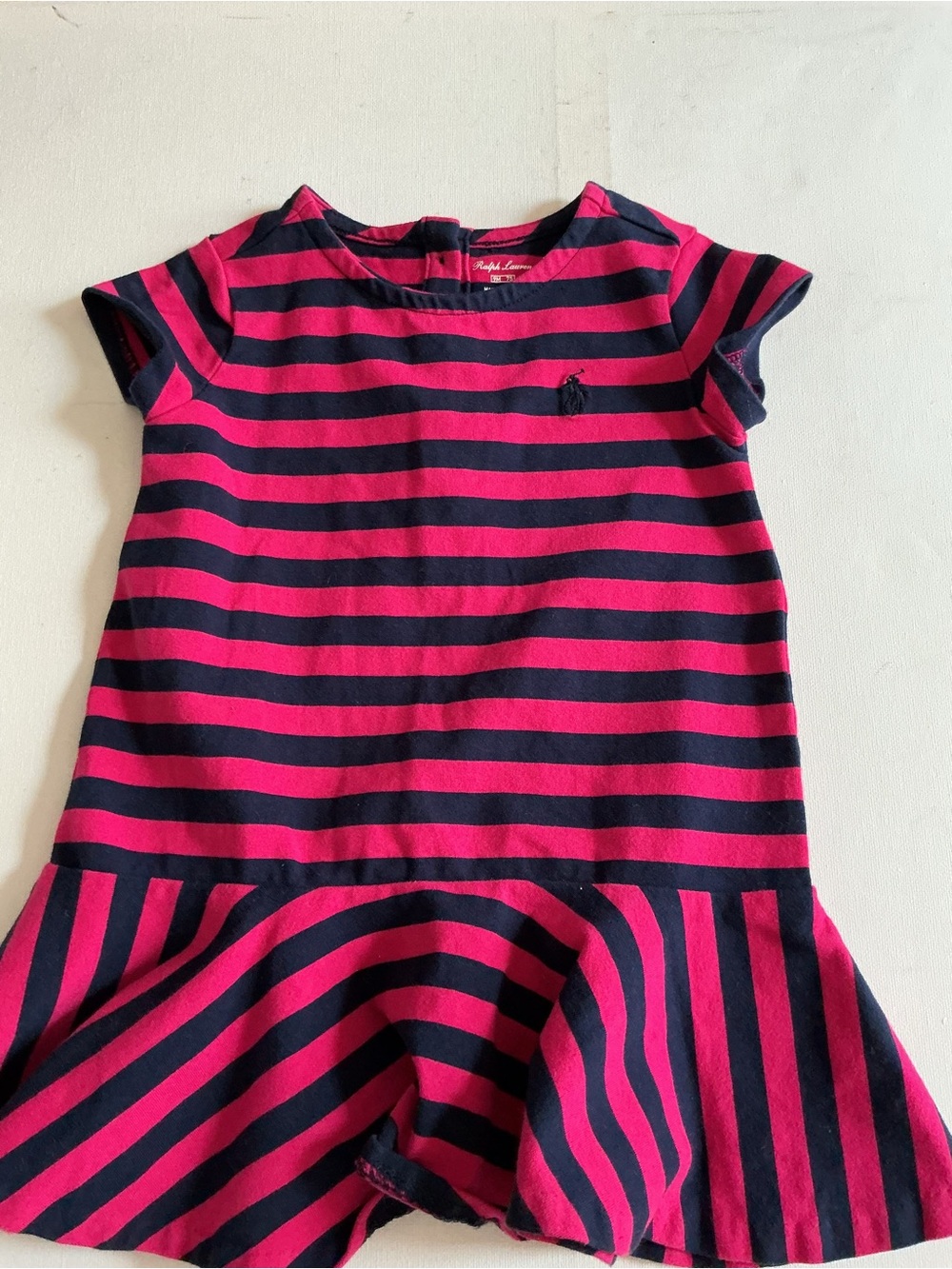 Ralph Lauren Hot Pink & Navy Striped Cotton Drop-Waist Dress